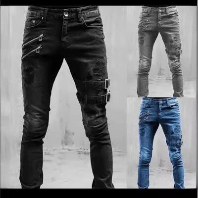Motorcycle jeans, stretchy small leg pants for