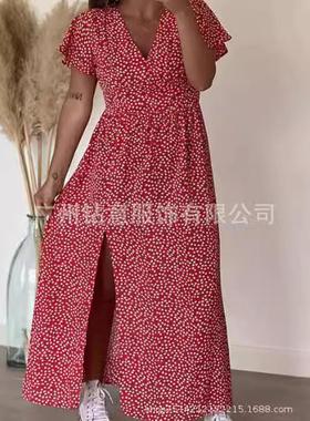 Printed women's light mature Asian collar long