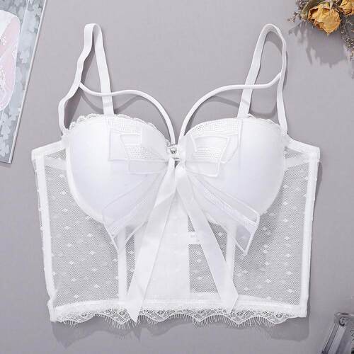 Thin sequined bra with camisole and steel rims, lace mesh