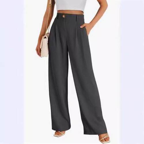 Pocket cut suit pants with high waist for slimming and