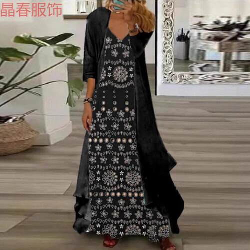 Interior dress two-piece set with floral print dress