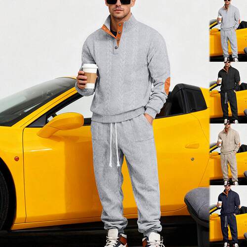 Men's textured stand up collar hoodie and pants set for men