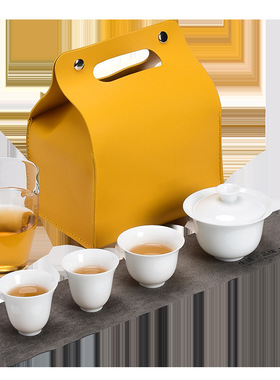 德化白瓷旅行茶具套装户外盖碗套组精致古雅简约旅游包装