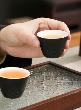 小号斗笠杯容量40ml沧海外黑内白功夫茶杯子品茗杯粗陶瓷家用客杯