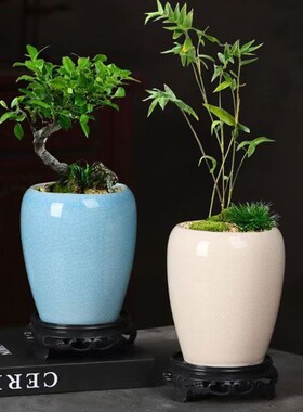 创意桌面造景盆文竹专用陶瓷花盆手绘方形小号菖蒲绿植盆栽盆器