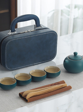 粗陶瓷旅行茶具套装侧把壶四杯式手提箱包户外商务送礼可logo