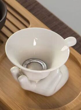 小号德化白瓷茶漏过滤器组佛手底托支架座不锈钢滤网功夫茶具家用