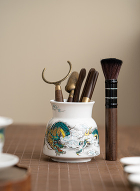 羊脂玉白瓷茶道龙腾四海功夫茶具六君子套装泡茶配件茶夹茶刀针勺