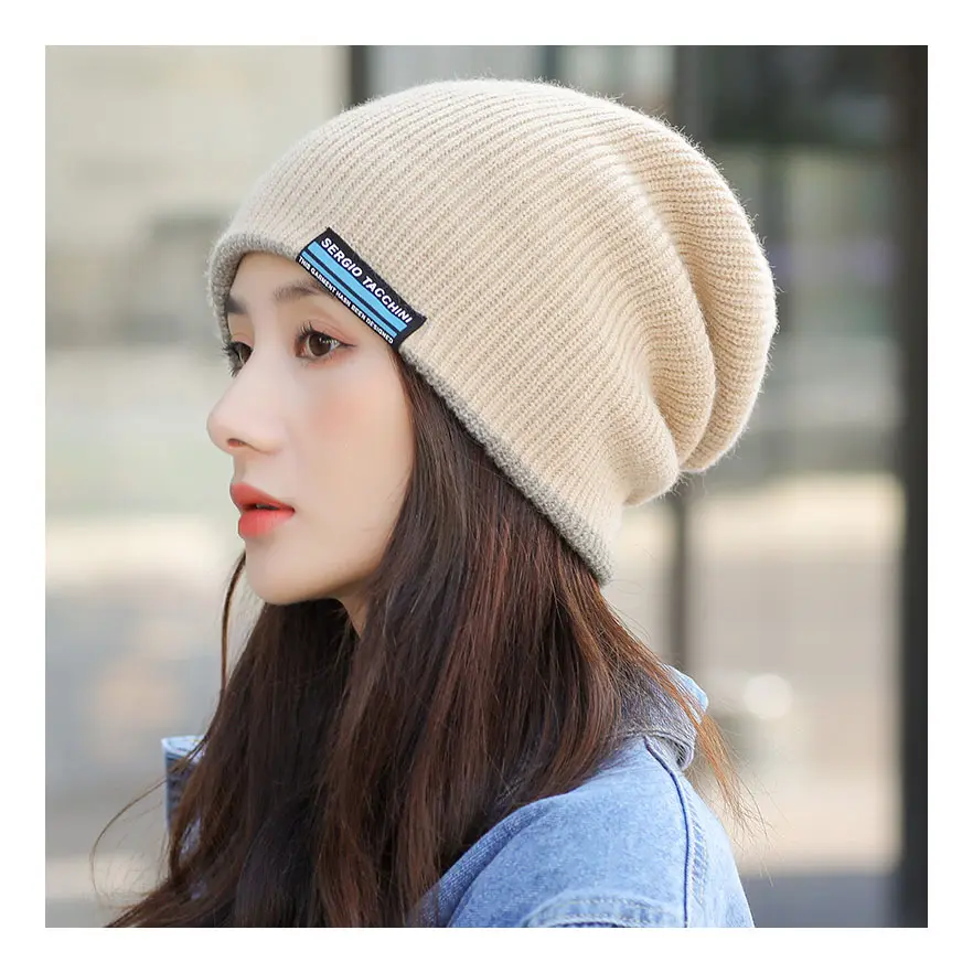 网红毛线帽秋冬保暖双层双面