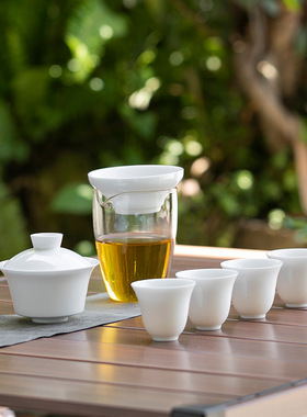 德化白瓷旅行茶具套装户外盖碗套组高档手提款礼盒装商务旅游