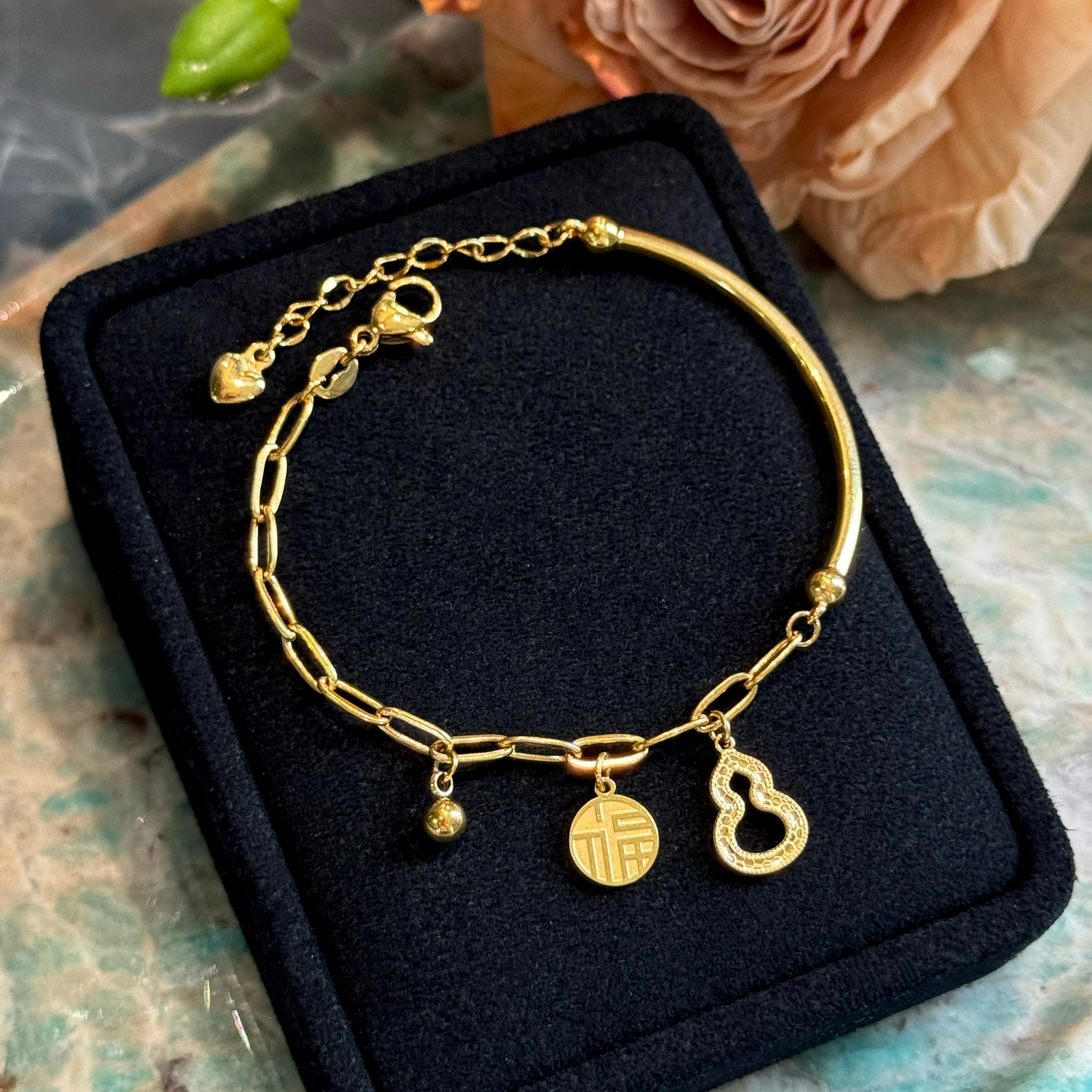 杨杨babytime 金店平替 三金福牌小金球鎏金葫芦手链可碰水高保色