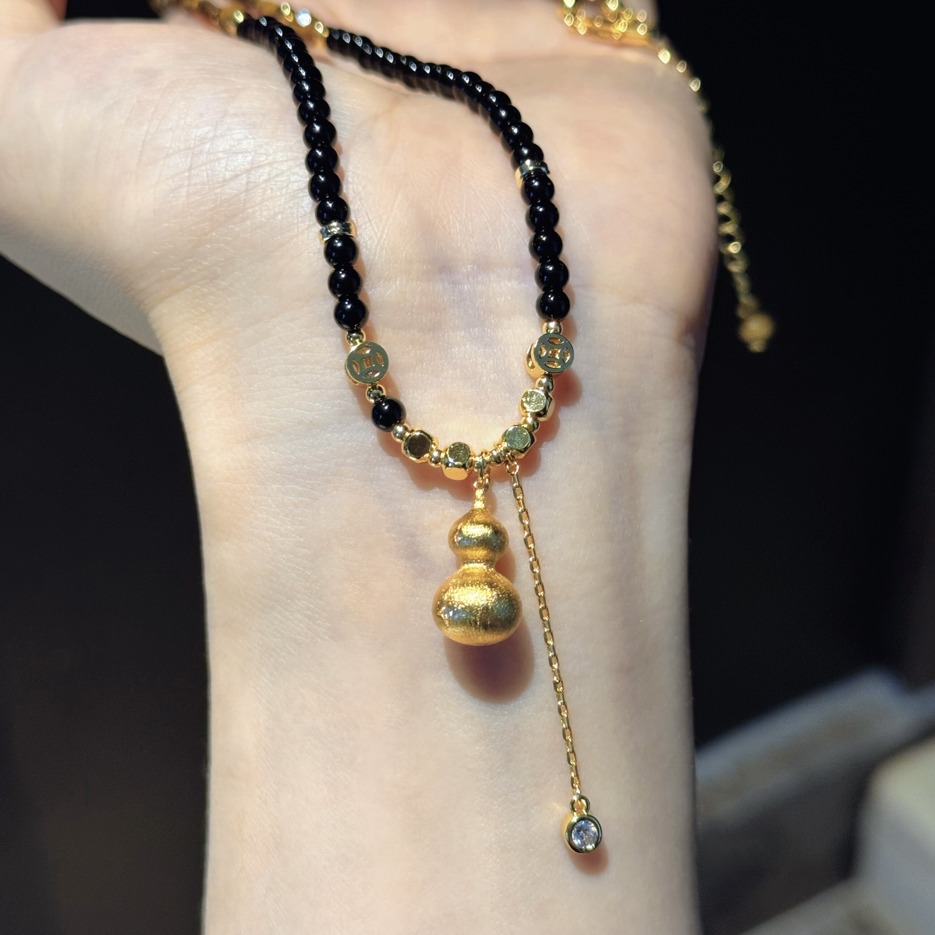 秋冬高级琥珀系古法拉丝葫芦项链