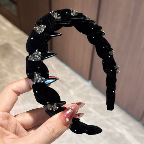 杨杨babytime 高颅顶神器 黑天鹅丝绒水晶倒梳子防滑发箍闪闪压发