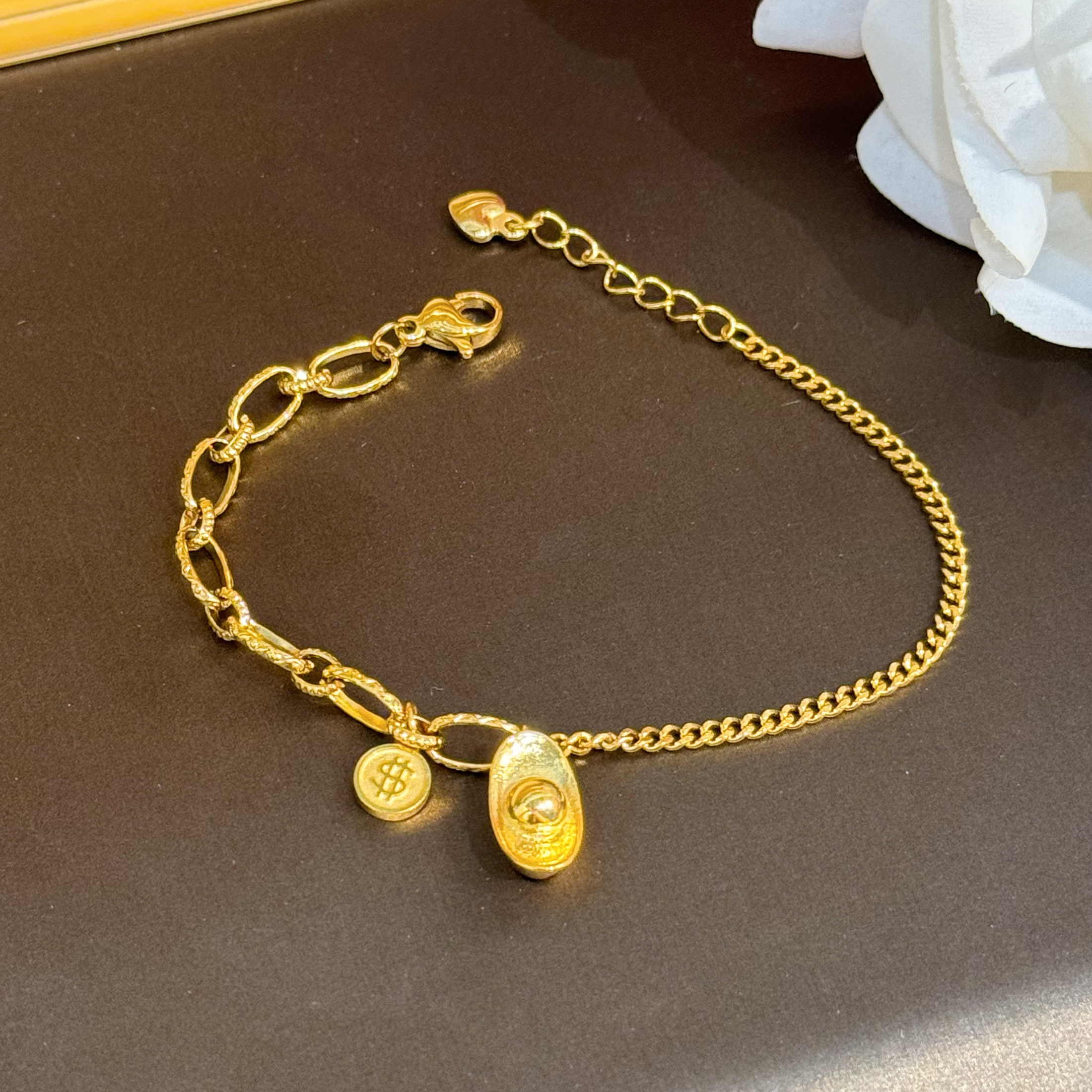 杨杨babytime 金店同款 国风财迷元宝圆牌手链亚金可碰水免摘三金