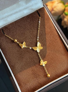 杨杨babytime 金店同款！金灿灿三只蝴蝶流苏项链亚金不掉色