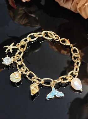 度假风金色海星鱼尾贝壳珍珠手链