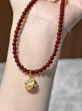 本命年红色串珠古法福袋元宝项链