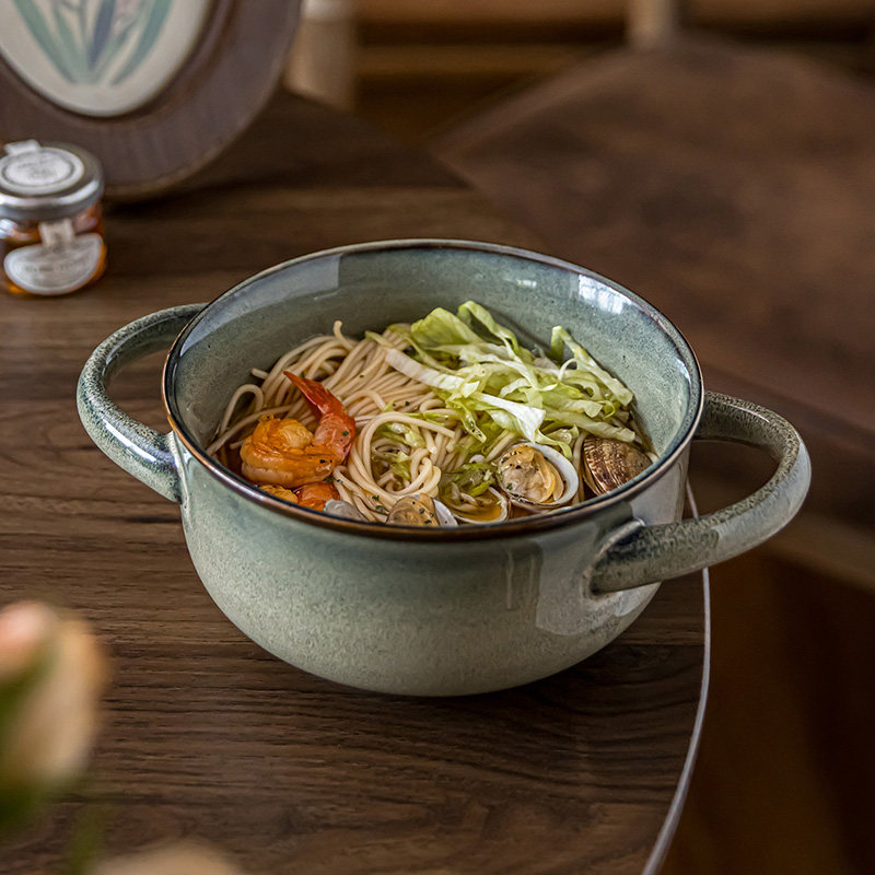 双耳碗高颜值家用大碗汤碗泡面碗日式陶瓷餐具汤面碗一人食酸奶碗