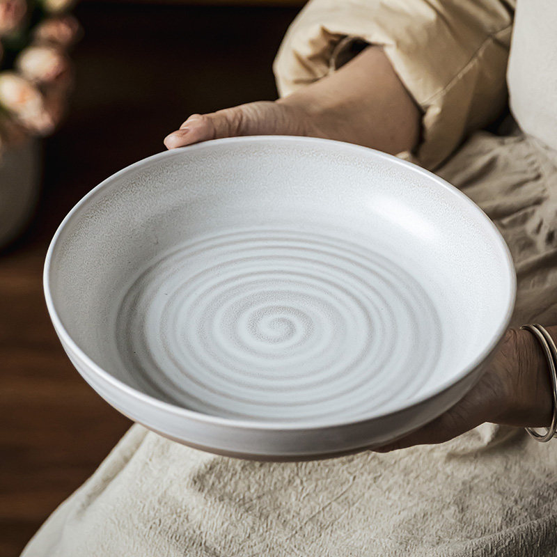 涧山集螺纹陶瓷菜盘家用餐具有深度的盘子沙拉盘餐厅西餐盘意面盘