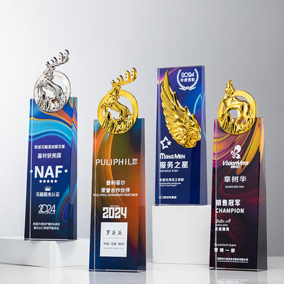 高档水晶五角星奖杯刻字定制