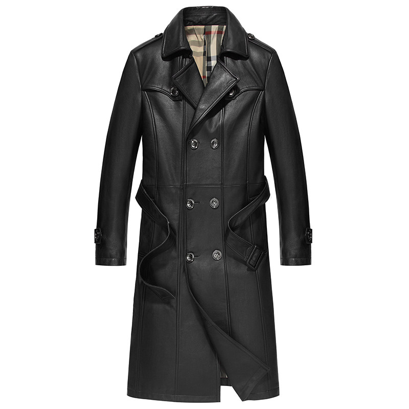 头层牛皮长款风衣