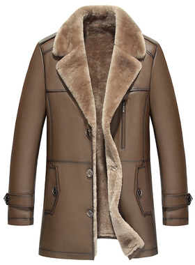 中长款真皮风衣男加厚皮毛一体男装牛皮皮衣公务装外套19-98018-2