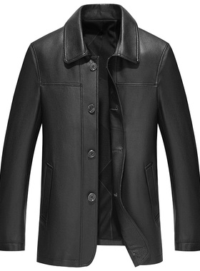 高档爸爸装真皮皮衣男休闲中长款头层牛皮风衣商政皮夹克19-20811