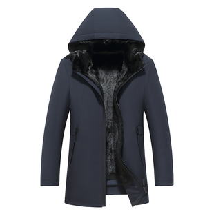 连帽中长款貂皮大衣男整貂带帽派克服水貂内胆公务装皮草男52-206