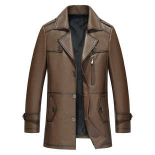 真皮牛皮皮衣男西装领真皮风衣男中长款厅局干部装送礼用19-98018