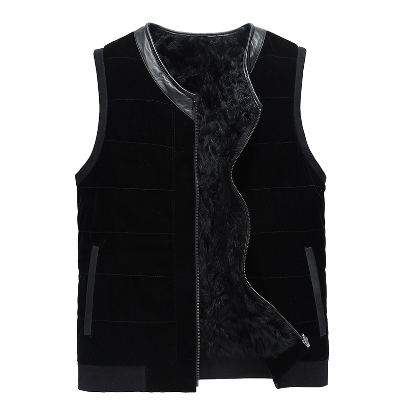 羊皮毛一体马甲男加绒加厚羊羔毛背心男士商政真皮坎肩男03-1225