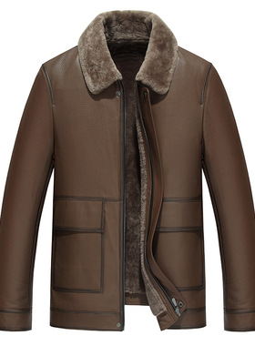 真皮皮衣男皮毛一体男牛皮夹克男短款羊毛内胆冬季皮大衣19-21808