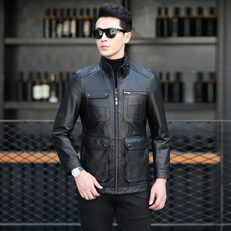 真皮皮衣牛皮立领猎装风衣