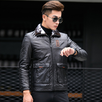 水貂毛领獭兔毛内胆羊皮夹克皮毛