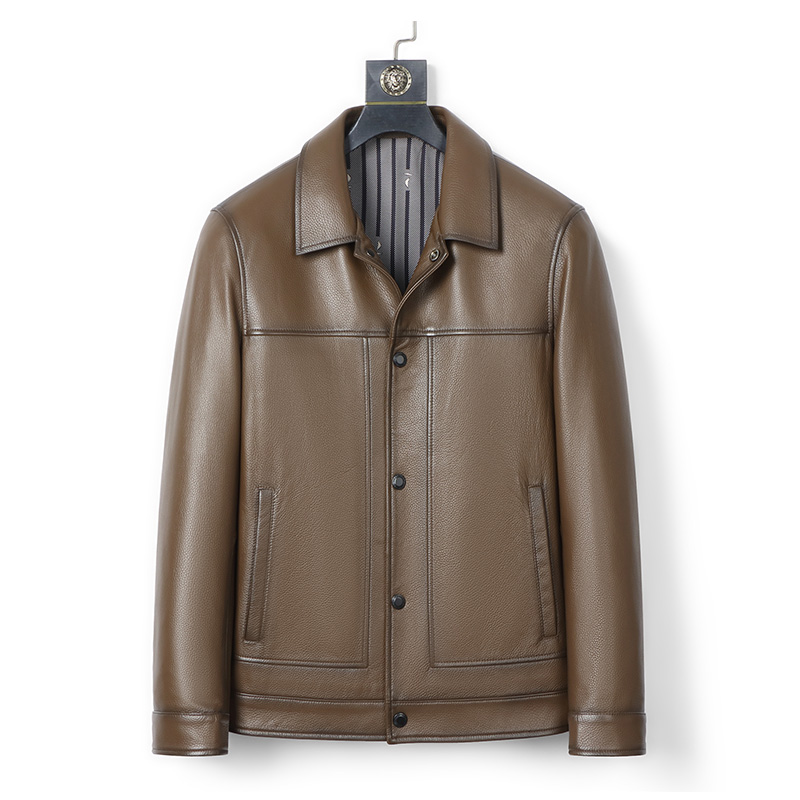 牛皮真皮皮衣男商务休闲翻领