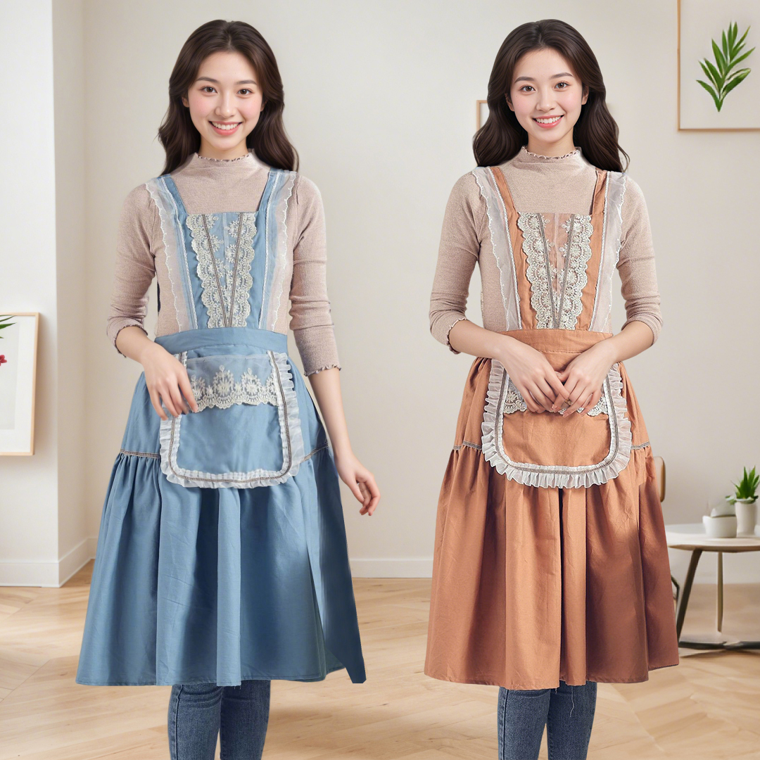 围裙新款法式蕾丝花边高档洋气爆款公主风家用厨房涤棉罩衣工作服