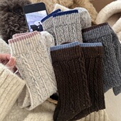 Puffshop 原创25FW羊毛袜保暖点子纱韩系ins拼色麻花纹中筒袜