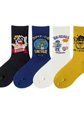 美式棒球卡通时尚透气复古休闲袜女动漫棉袜纯色中筒潮流