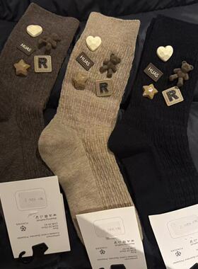 【Puffshop】原创25FW小熊饰品袜卡通中筒袜百搭潮流可爱日系舒适