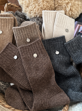 【Puffshop】原创25FW韩系ins纽扣女袜子加厚保暖双针抽条羊毛袜
