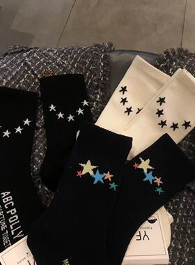 两双装 迷你五角星彩色星空袜欧货洋气小众时髦秋冬鲨鱼裤穿搭