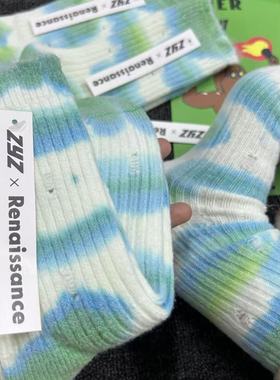 【Puffshop】原创25FW绿色系印花中筒袜秋冬新款加厚保暖羊毛袜子