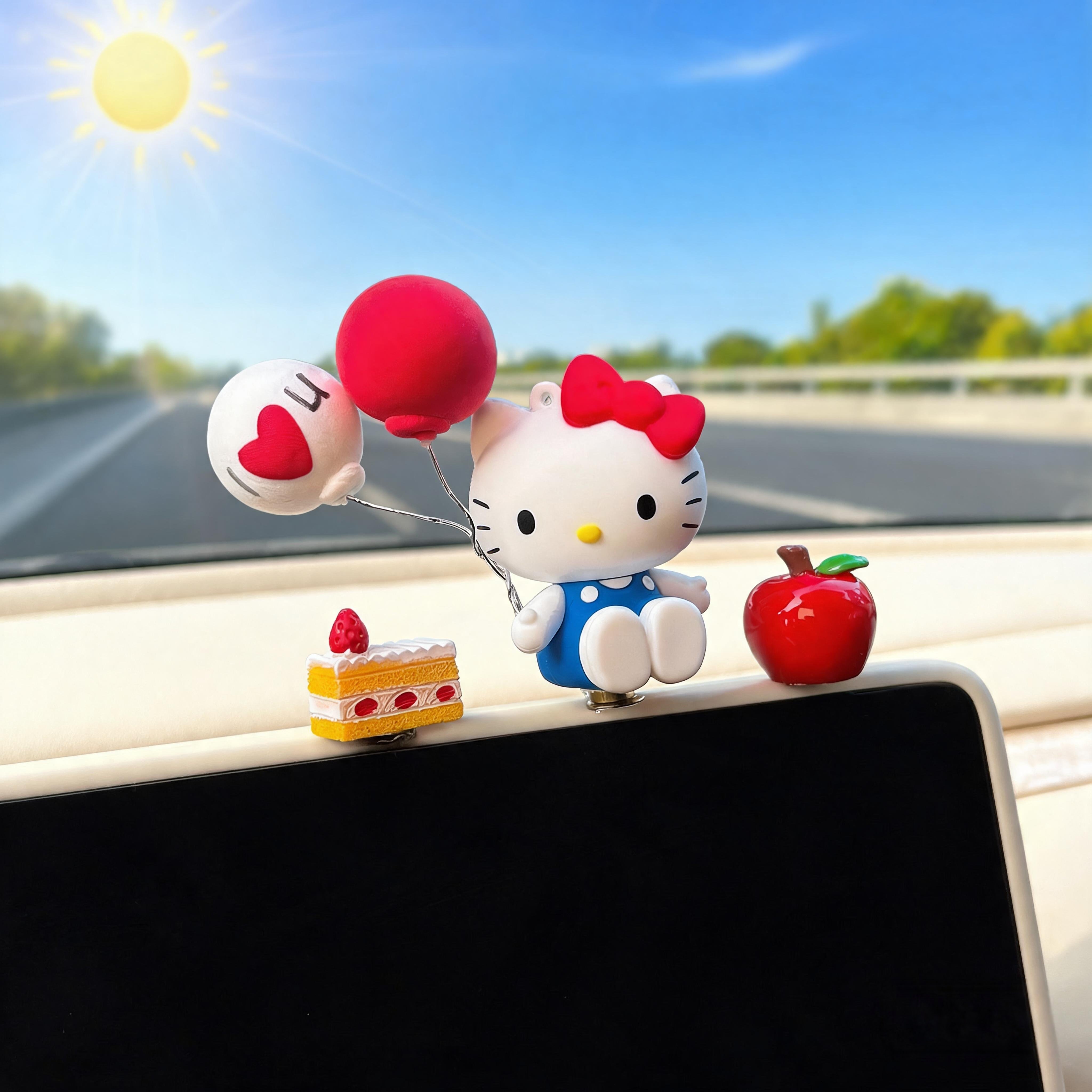 新款可爱Kitty车载旋转摆件汽车中控台显示屏幕车内装饰公仔可爱图片