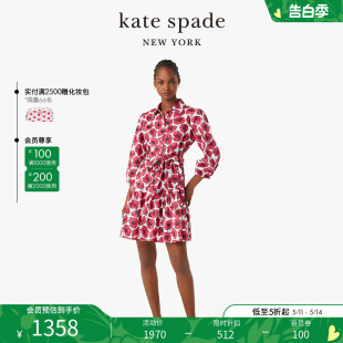 印花连衣裙休闲日常通勤短袖 toss poppy 女 时尚 spade kate