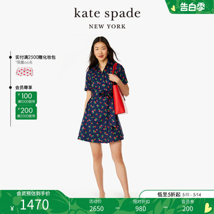 春夏新品 短袖 kate 草莓印花连衣裙轻奢通勤休闲风女 spade