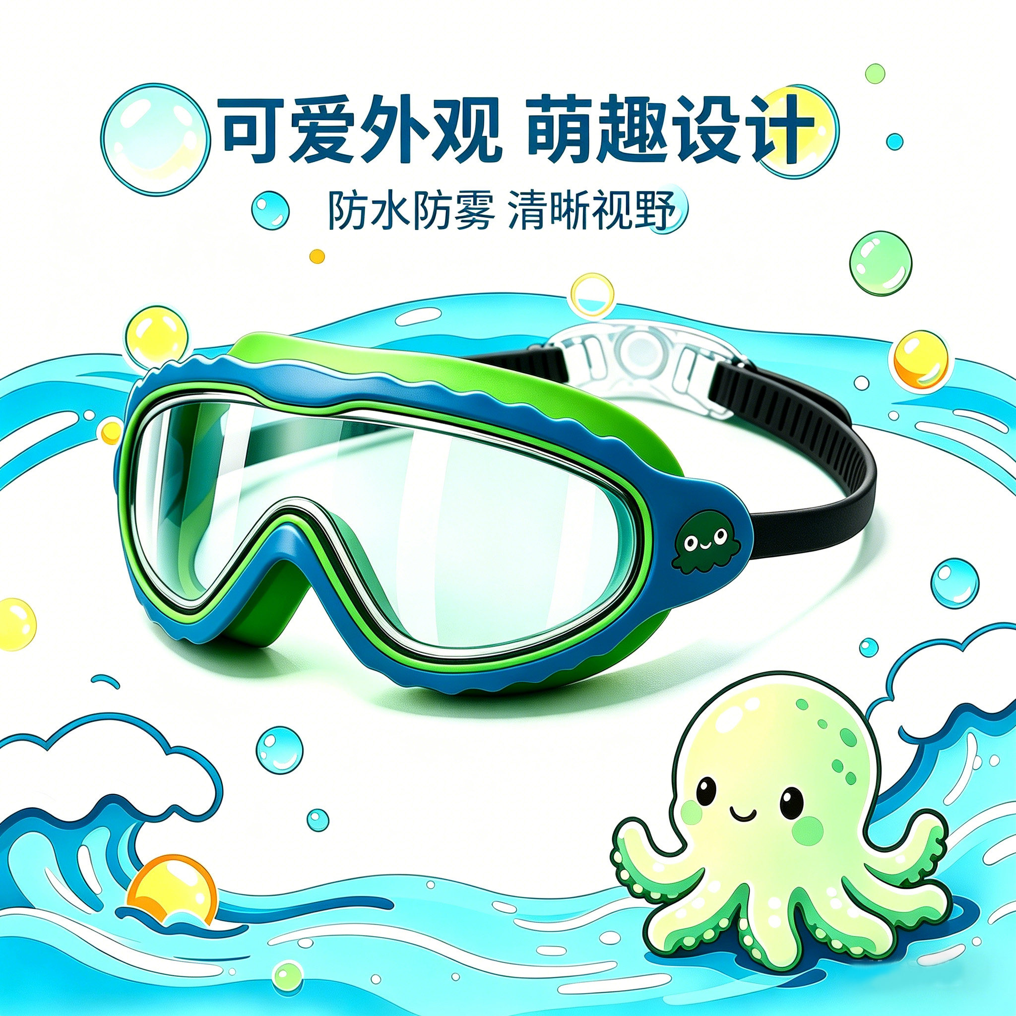 越浪儿童泳镜【章鱼】防水防雾大框高清游泳眼镜可爱卡通
