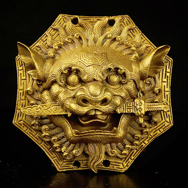 铜狮咬剑挂件八卦八角狮铜狮子头挂牌铜兽头吞口门口挂饰门对门