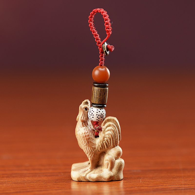 桃木鸡吊坠立体生肖公鸡项链随身钥匙扣实木属鸡木雕动物公鸡饰品