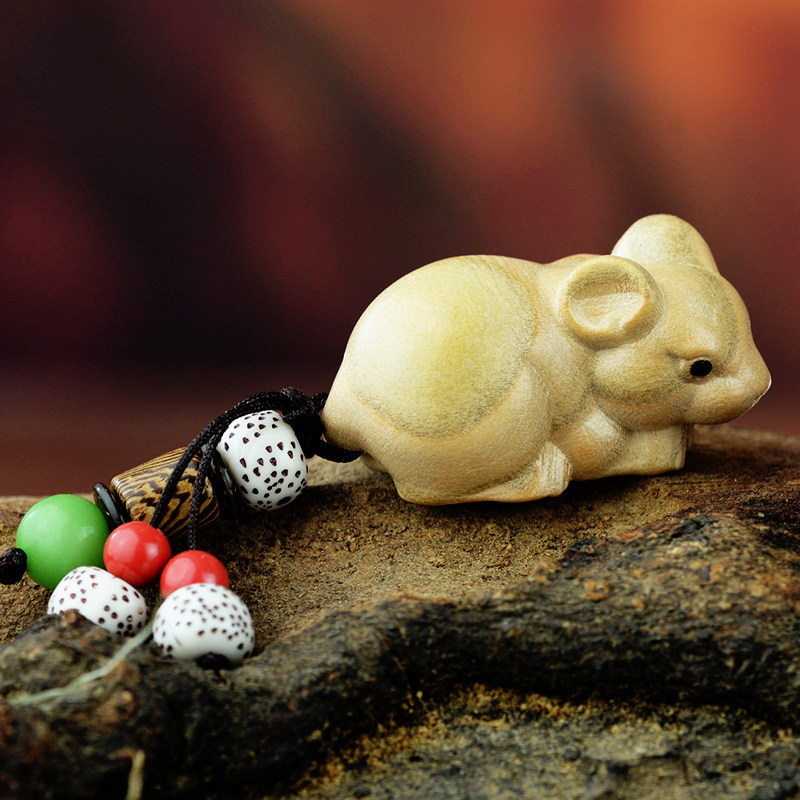 桃木手工雕刻小老鼠饰品红绳手链项链吊坠钥匙扣挂件