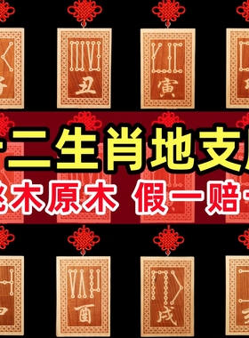 桃木十二生肖天干地支符号牌带星斗丑牛辰龙未羊卯兔申戌亥寅挂件