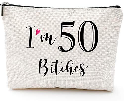 fun 50th birthday gifts for women- im 50-makeup travel case